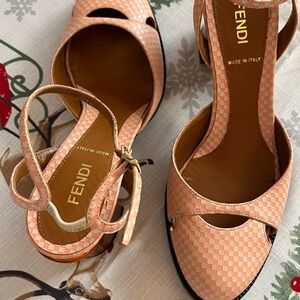 Fendi Women's Peach Checkered Heels